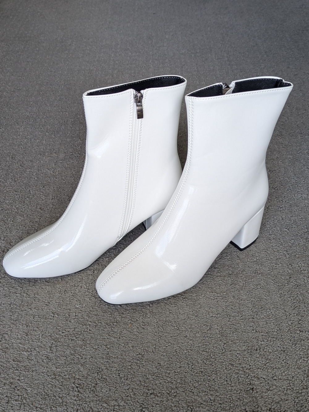 Women’s White Faux Patent Ankle Boots